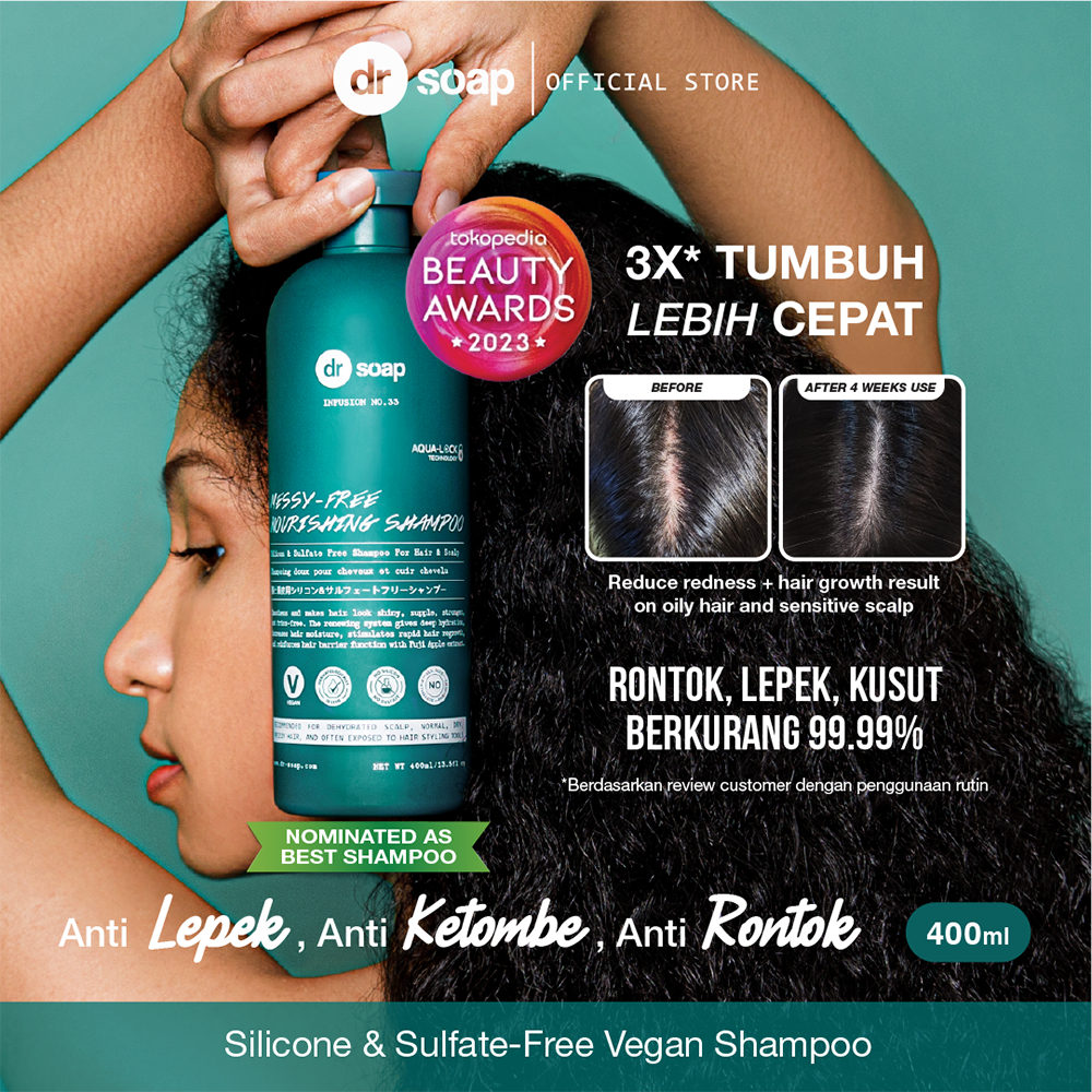 dr soap Messy-free Nourishing Shampoo (Infusion) 400ml | Sampo Rambut Virgin Anti Rontok, Anti Ketom