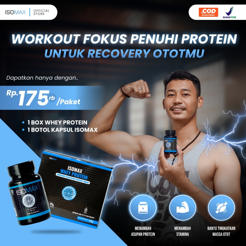 Isomax + Isomax Whey Pembentuk Penambah Massa Otot Pria Wanita Suplemen Gym BPOM