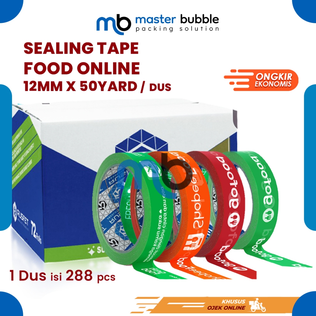 Lakban / Sealing Tape Printing Online Food 12mm x 50yard Lakban Makanan Per Dus (khusus Ojek Online)