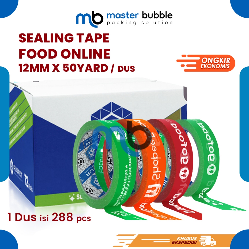 Lakban / Sealing Tape Printing Online Food 12mm x 50yard - Lakban Makanan Per Dus (khusus Ekspedisi)