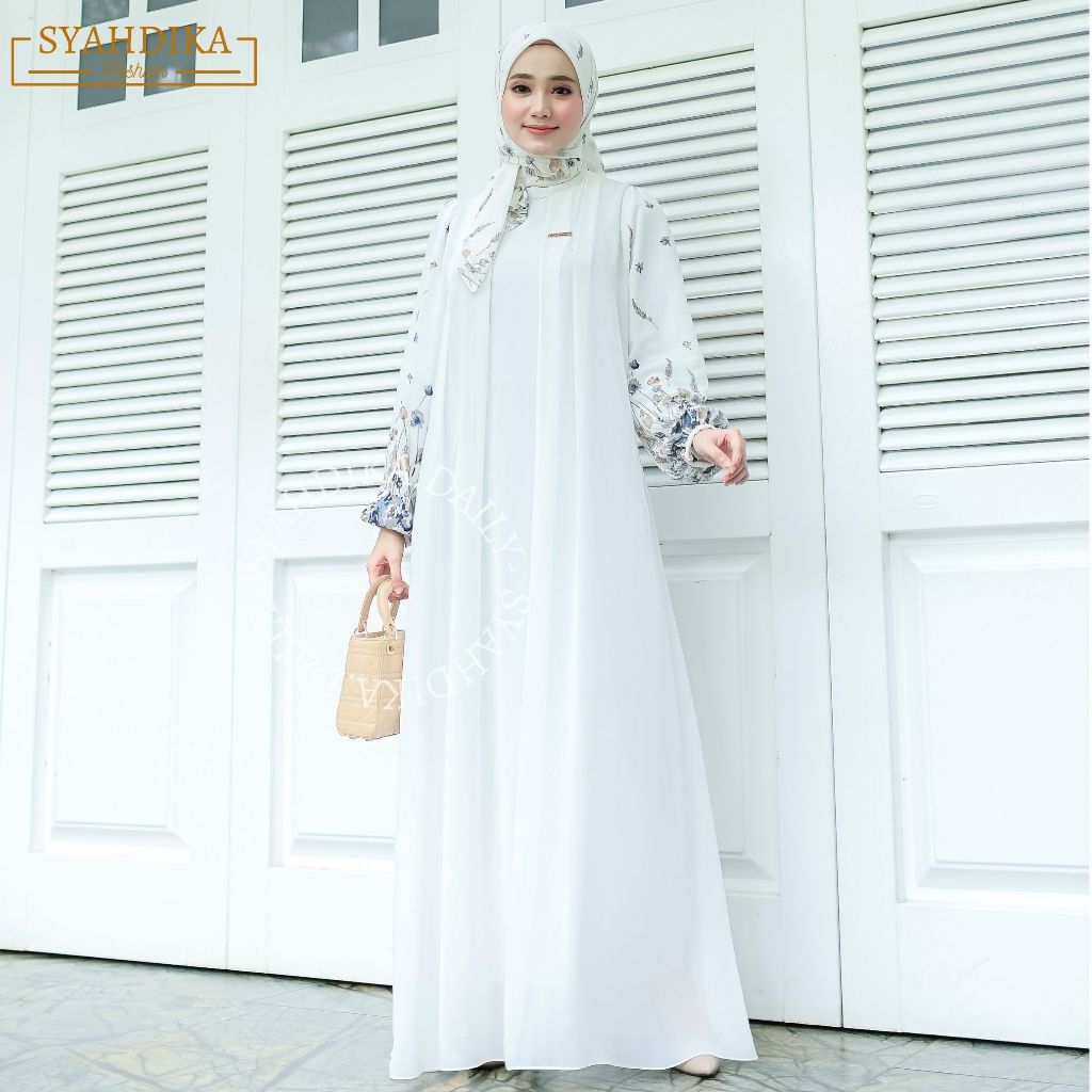(FREE HIJAB) ZASKIA PUTIH DRESS GAMIS SET JILBAB WANITA KEKINIAN CERUTY BABY DOLL PREMIUM