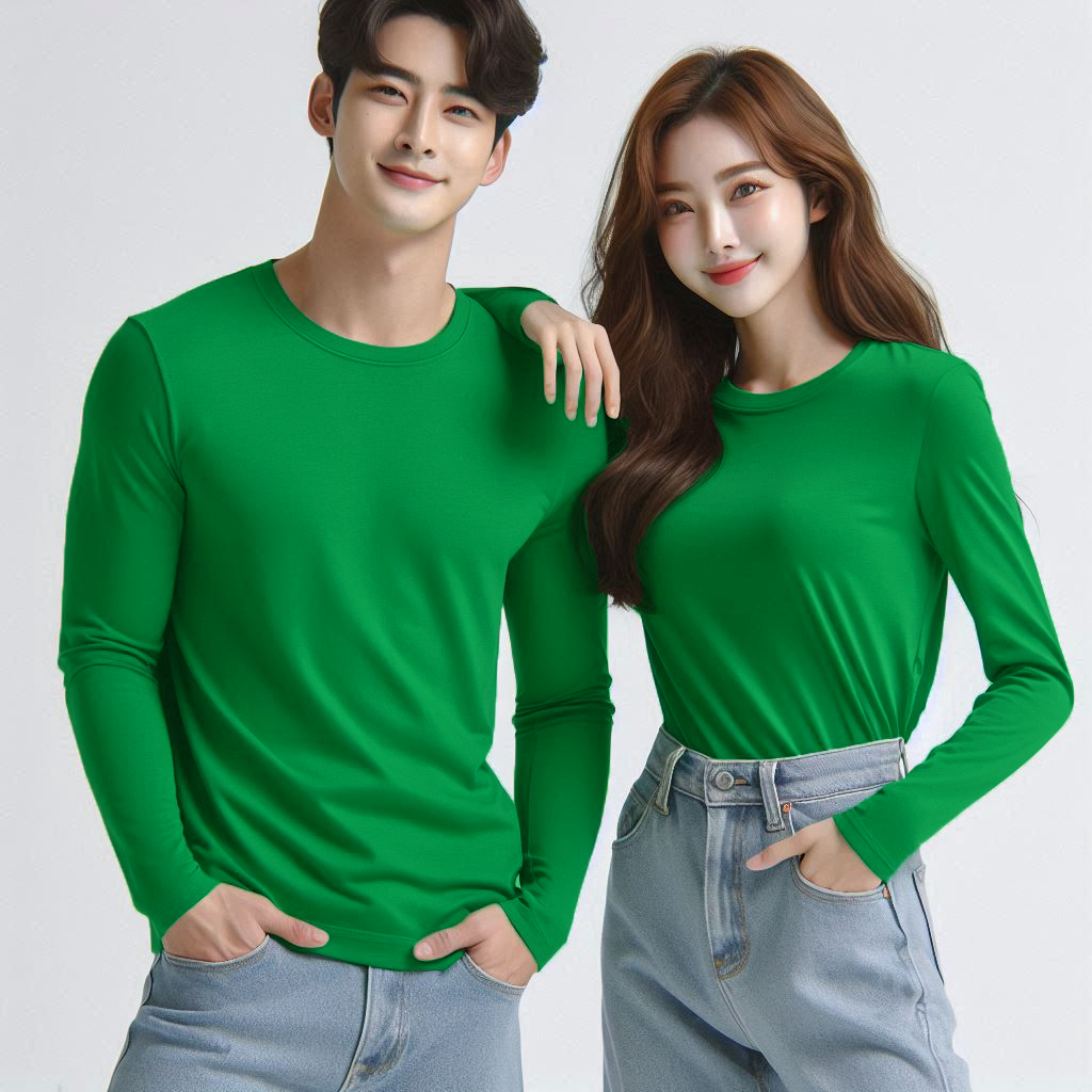 Kaos Lengan Panjang Hijau Fuji Polos Kaos Warna Hijau Pria Kaos Hijau Wanita