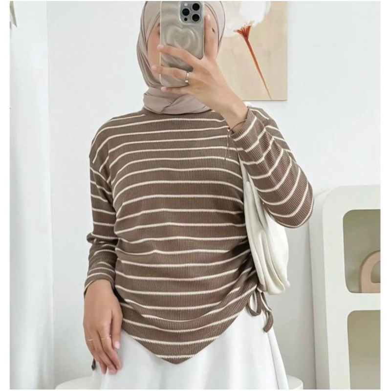 Kaos Serut Samping / Kaos stripe Lengan Panjang / Kaos Wafer