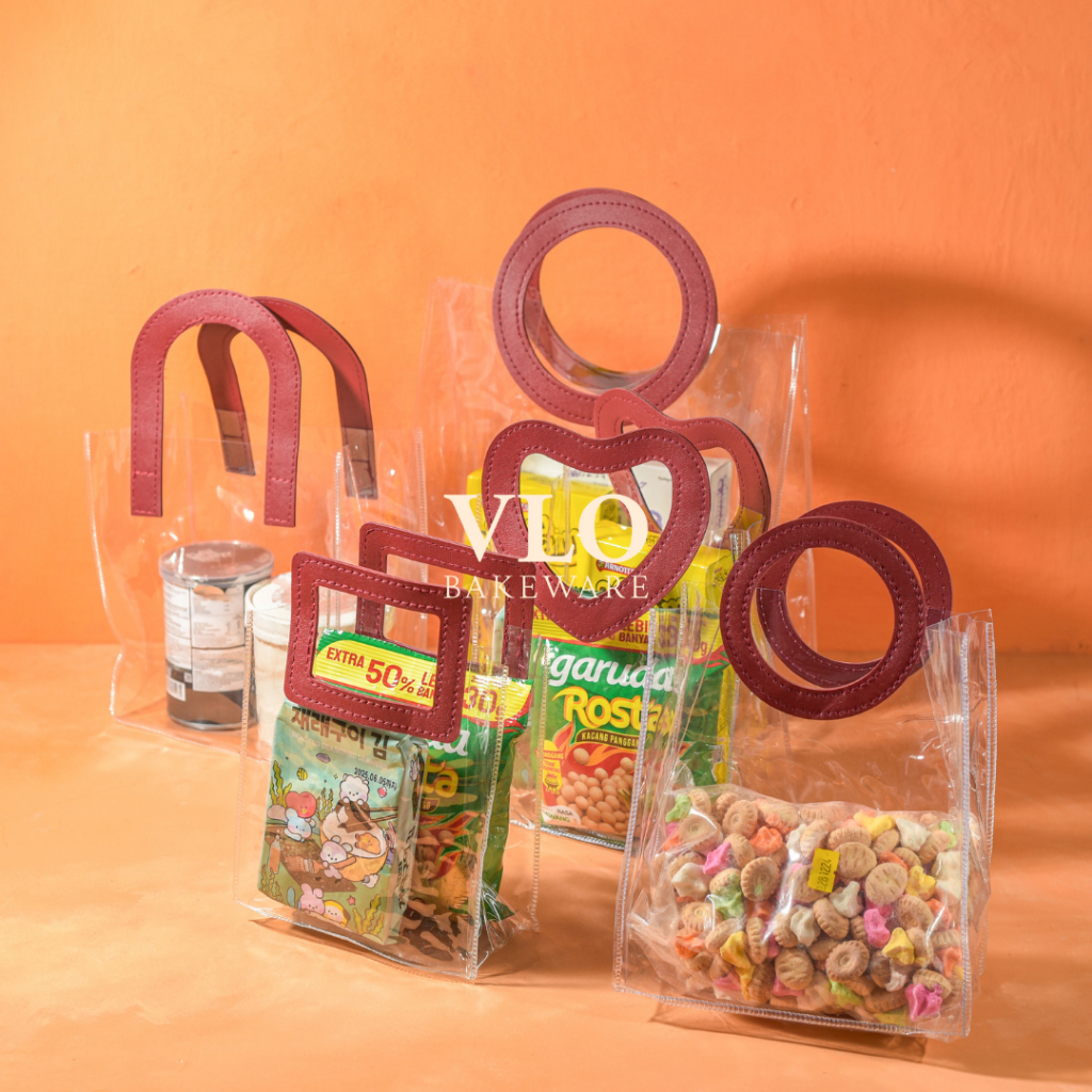 

Tas PVC maroon transparan bening extra tebal | tas hampers | tas goodie bag