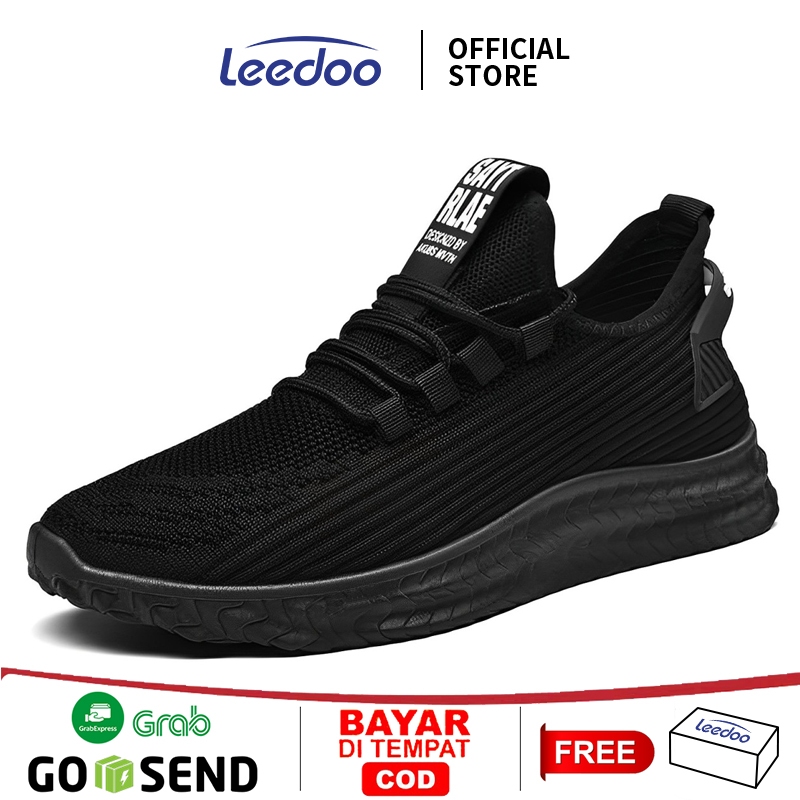 Leedoo Sepatu Sneakers Casual Pria Sekolah Olahraga Lentur Sport Shoes Lari Kekinian Hitam MR109