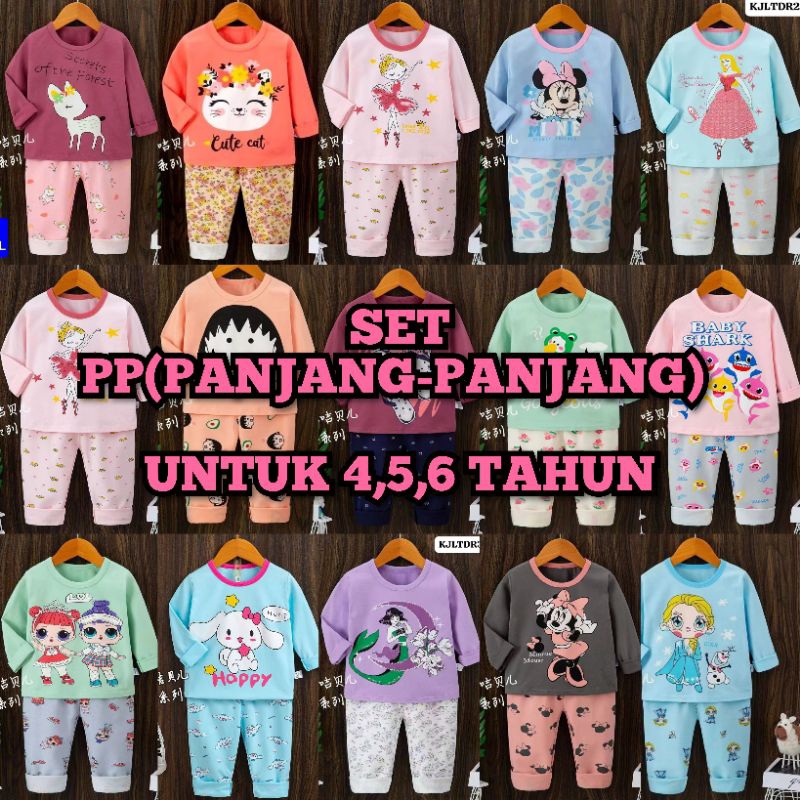 SETELAN BAJU ANAK HARIAN/TIDUR IMPORT ORGANIK PP (PANJANG2) MOTIF CEWEK UNTUK 4,5,6 TAHUN