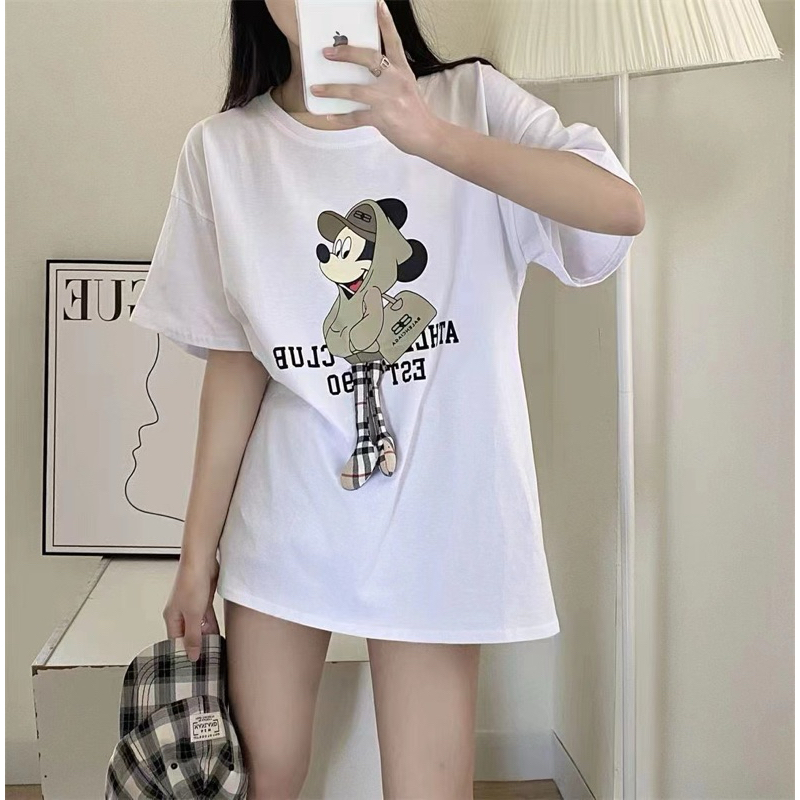 Elizabethgrosir1 Kaos Jumbo Boneka Mickey Kaki Babyterry Atasan Wanita Kekinian T-shirt Korea Bigsiz