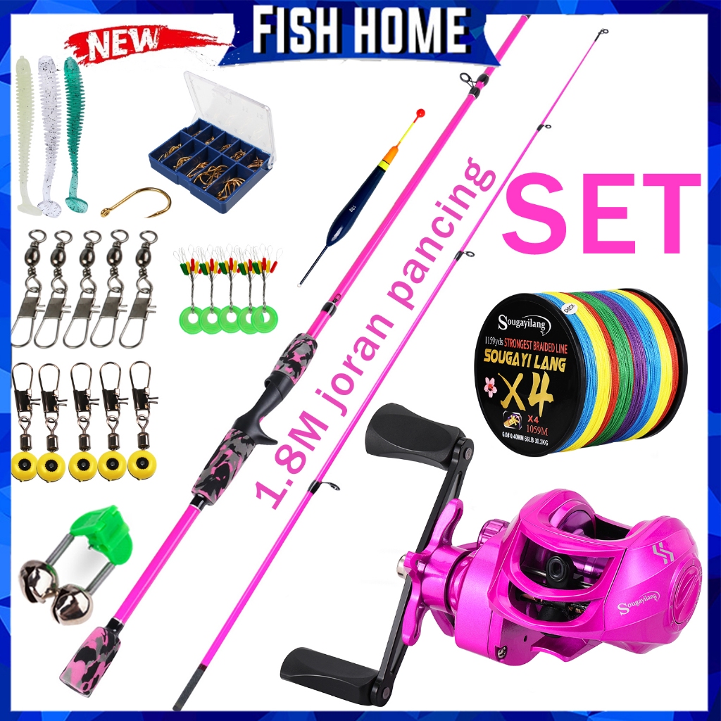 Set Joran Pancing Baitcasting 1.8m Serat Kaca dengan Reel 7.2:1 1 BB