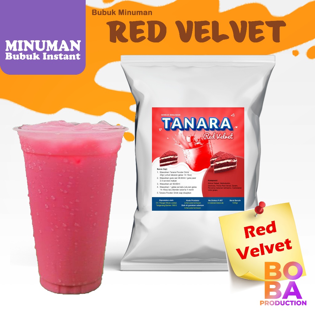 

TANARA Bubuk Red Velvet 1kg - Bubuk Minuman Rasa Red Velvet - BobaProduction
