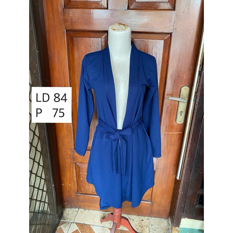 Outer Wanita Tunik Robe Tied Semi Blazer Biru Dongker Navy - preloved