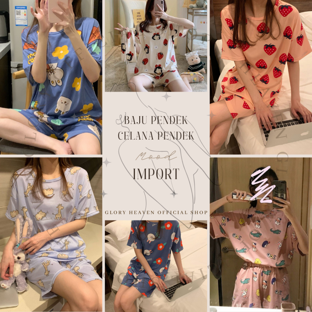 Glory XXL COD Lengkap Baju Tidur Wanita Lengan Pendek Celana Pendek Baju Tidur Jumbo Set