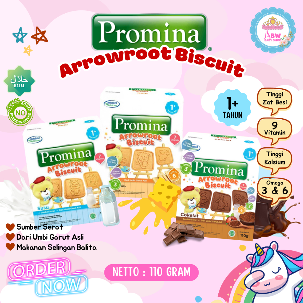 Promina Arrowroot Biscuit 1 Tahun ke Atas Biskuit Anak Bayi Cemilan Snack Sehat Umbi Garut Asli 110g