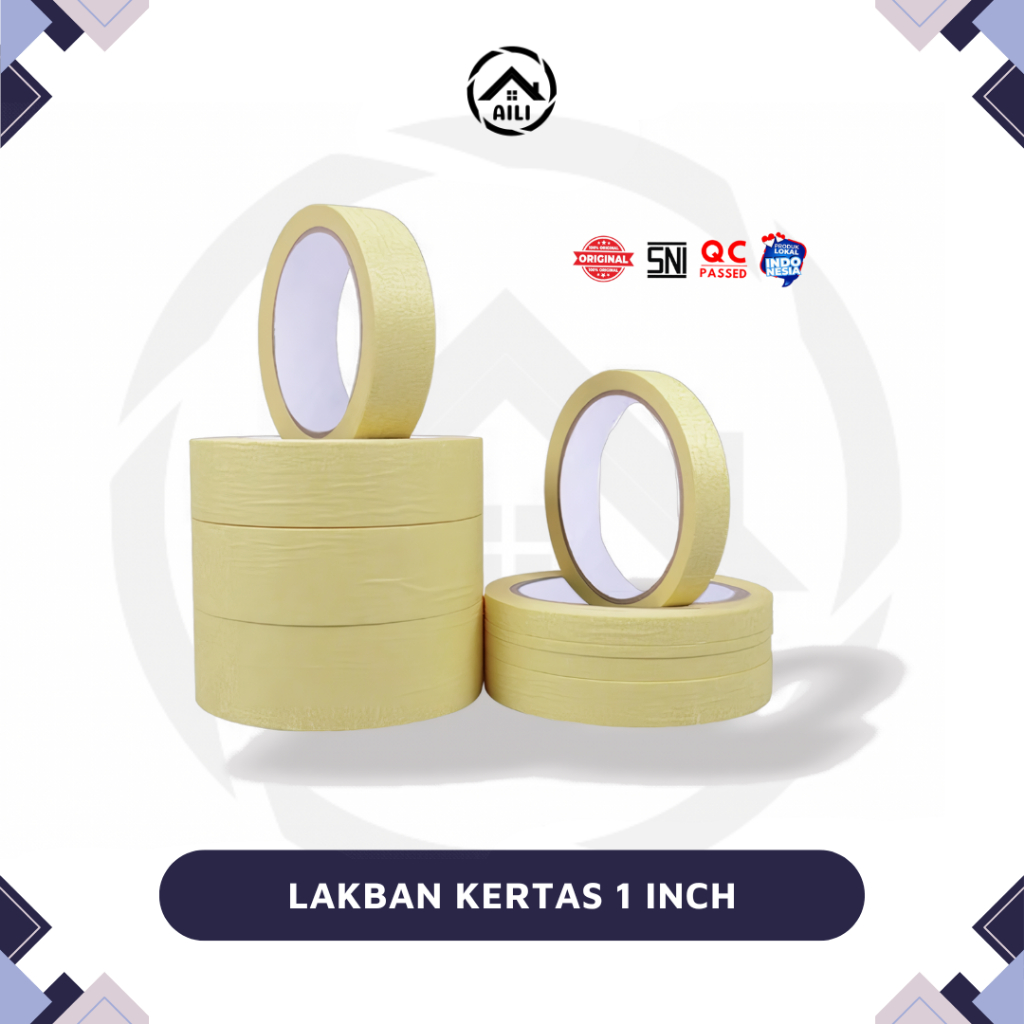 

Masking Tape 1 inch / Lakban Kertas / Kertas Lem / Solasi / Isolatip T / Aili Store Building