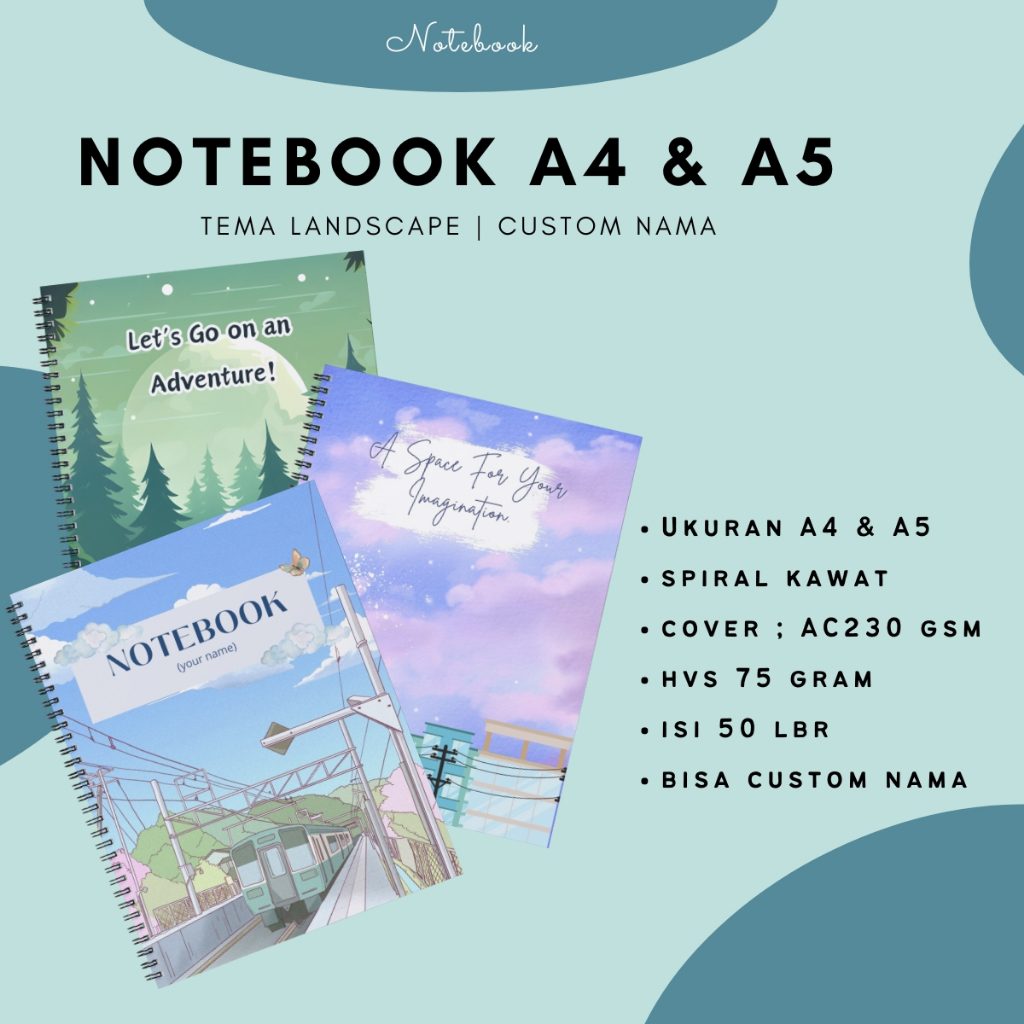 

Notebook A4 A5 Custom Nama Grid Buku Tulis Sekolah Jurnal Harian Tema Landscape Spiral Kawat HVS Tebal