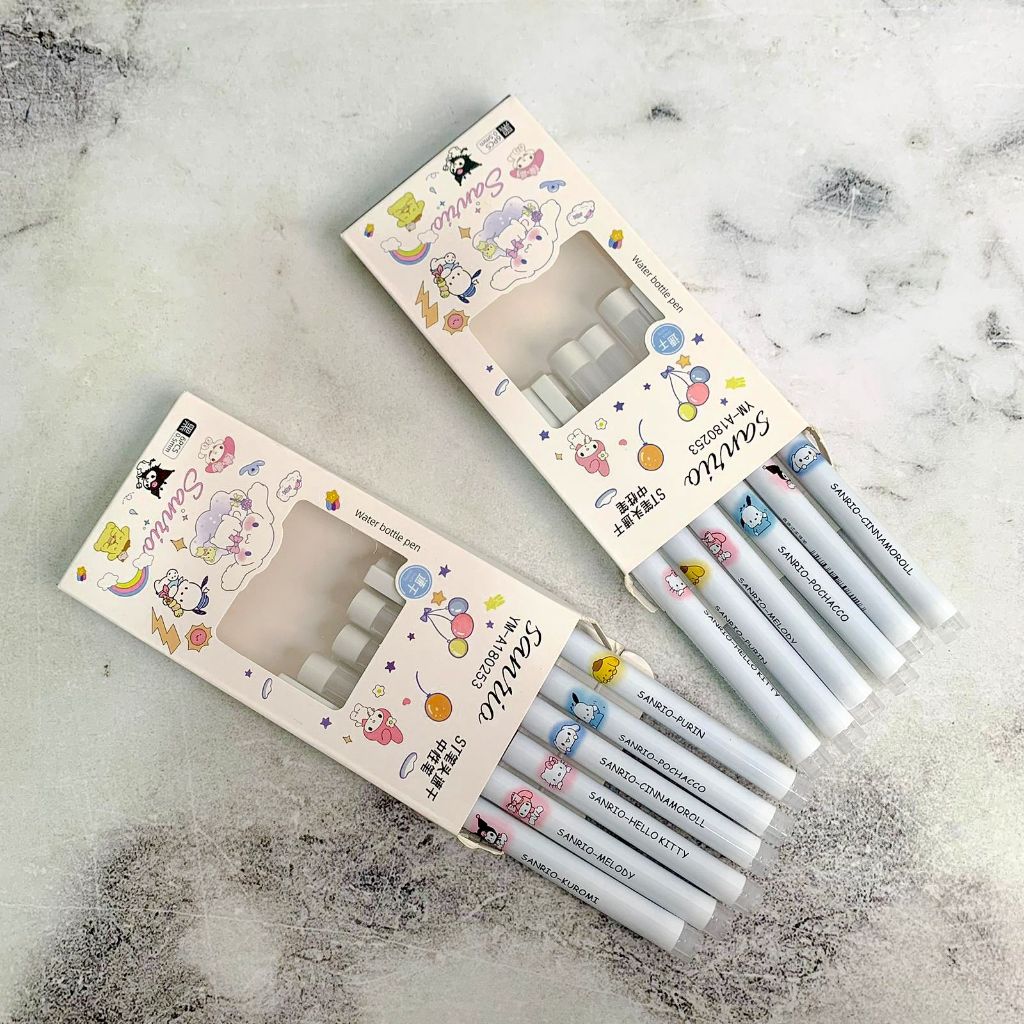 

[1 Box 6 Pcs] Pulpen Pena Gel / Paket Water Bottle Pen Hewan Lucu Sanrio Kuromi Cinnamoroll My Melody Pompompurin Pochacco Hello Kitty