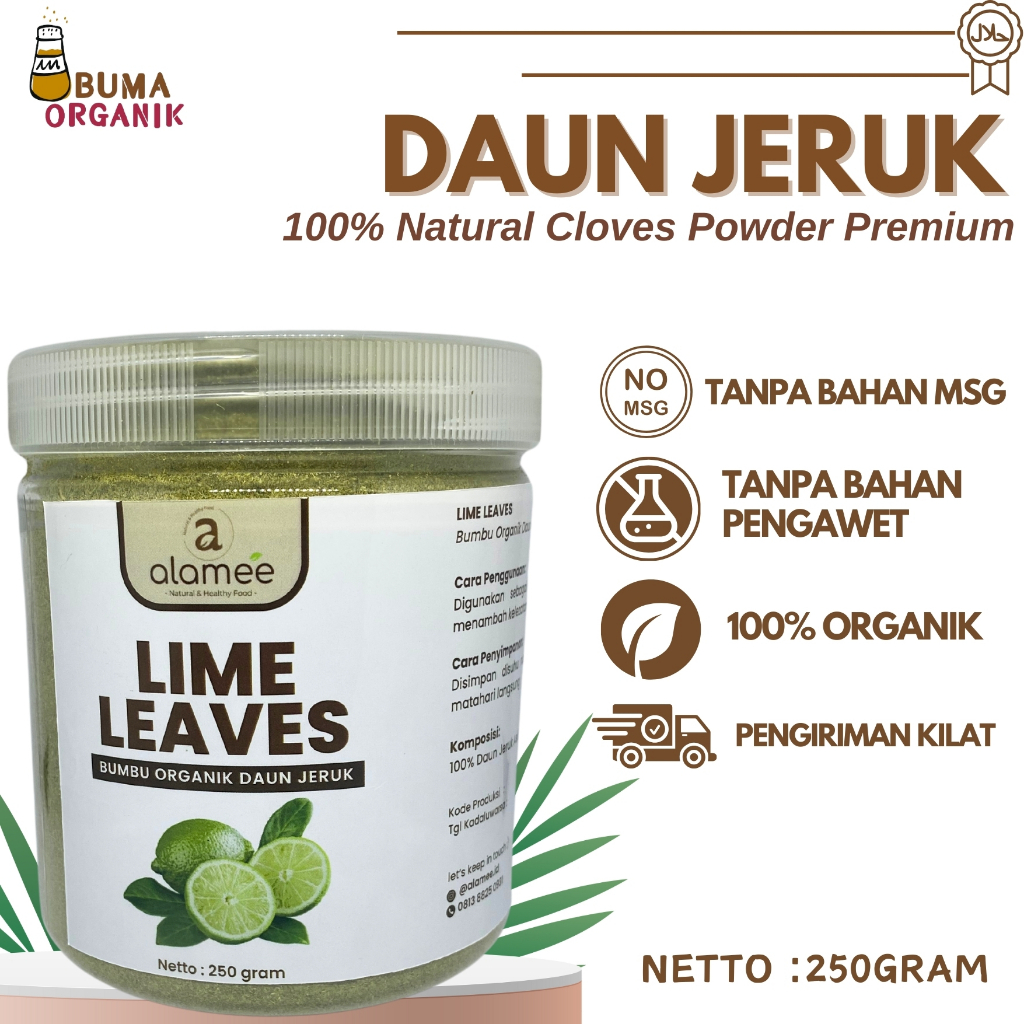 

Daun Jeruk Bubuk Lime Powder Bumbu Dapur Organik Rempah Rimpang Murni Asli Tanpa Campuran toples praktis