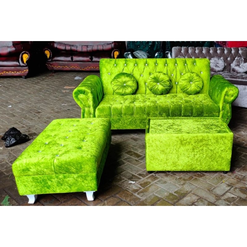 sofa tiga ben kain boston warna hijau muda