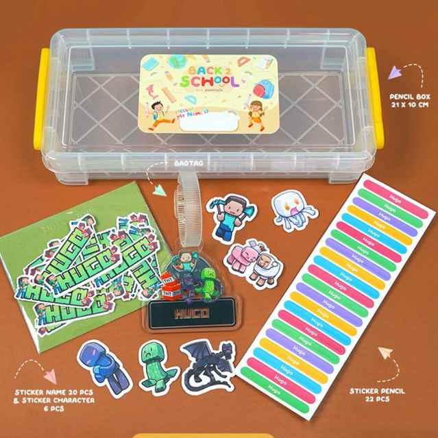 

UPGRADE BOX Back To School paket stiker nama sticker pensil bag tag gantungan tas sanrio