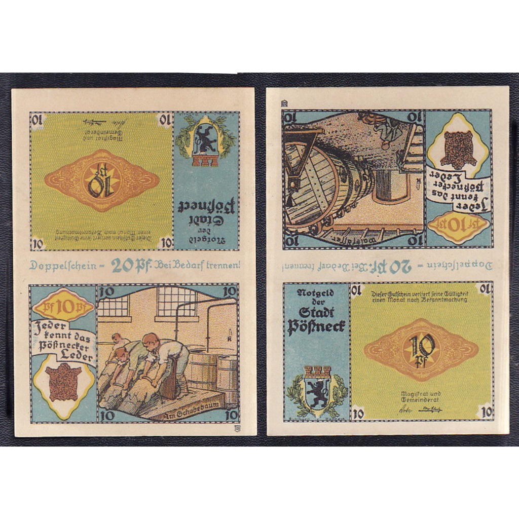 Uang kertas darurat militer (notgeld) Jerman 10 Pfennig (#uncut/bersambung) tahun 1914-1924 Federal 