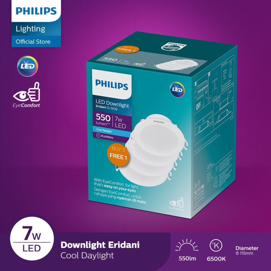 Lampu Downlight LED panel Ceiling Plafon Philips Eridani 7W 7Watt IB Inbow Tanam Cahaya Putih Cool D