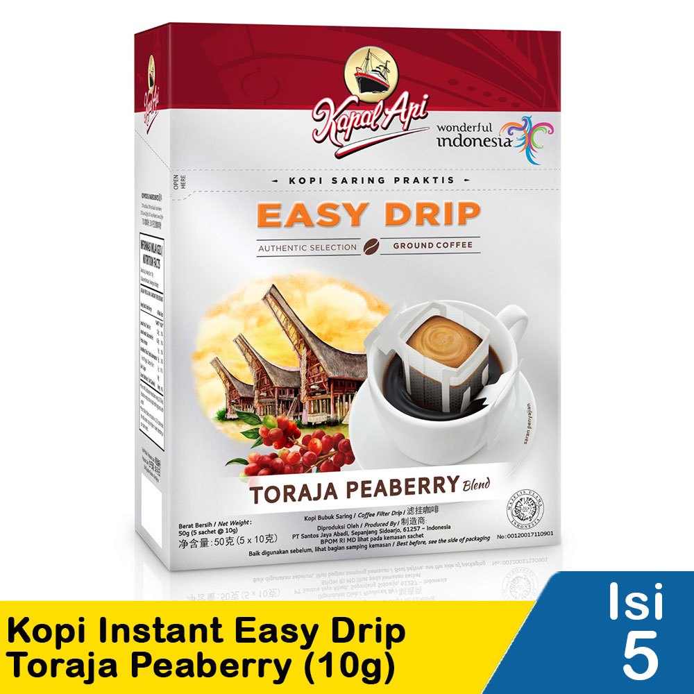 

kapal api kopi easy drip toraja peaberry 5x10gr