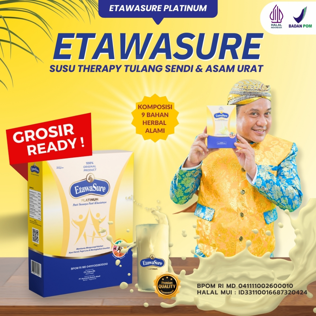 

Etawasure Platinum - Susu Terapi Tulang Sendi Asam Urat & Osteoporosis BPOM - Paket 1 Box 250 gr