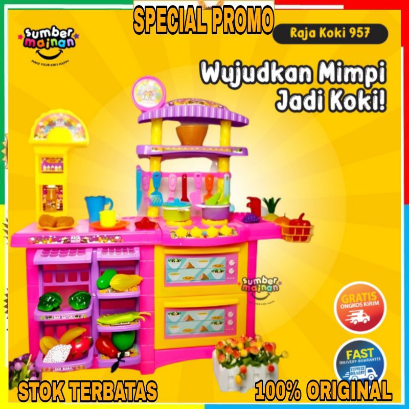 RAJA KOKI 957 MAINAN ANAK MASAK MASAKAN KITCHEN SET JUMBO ADA LAGU+SUARA/mainan masak masakan/mainan