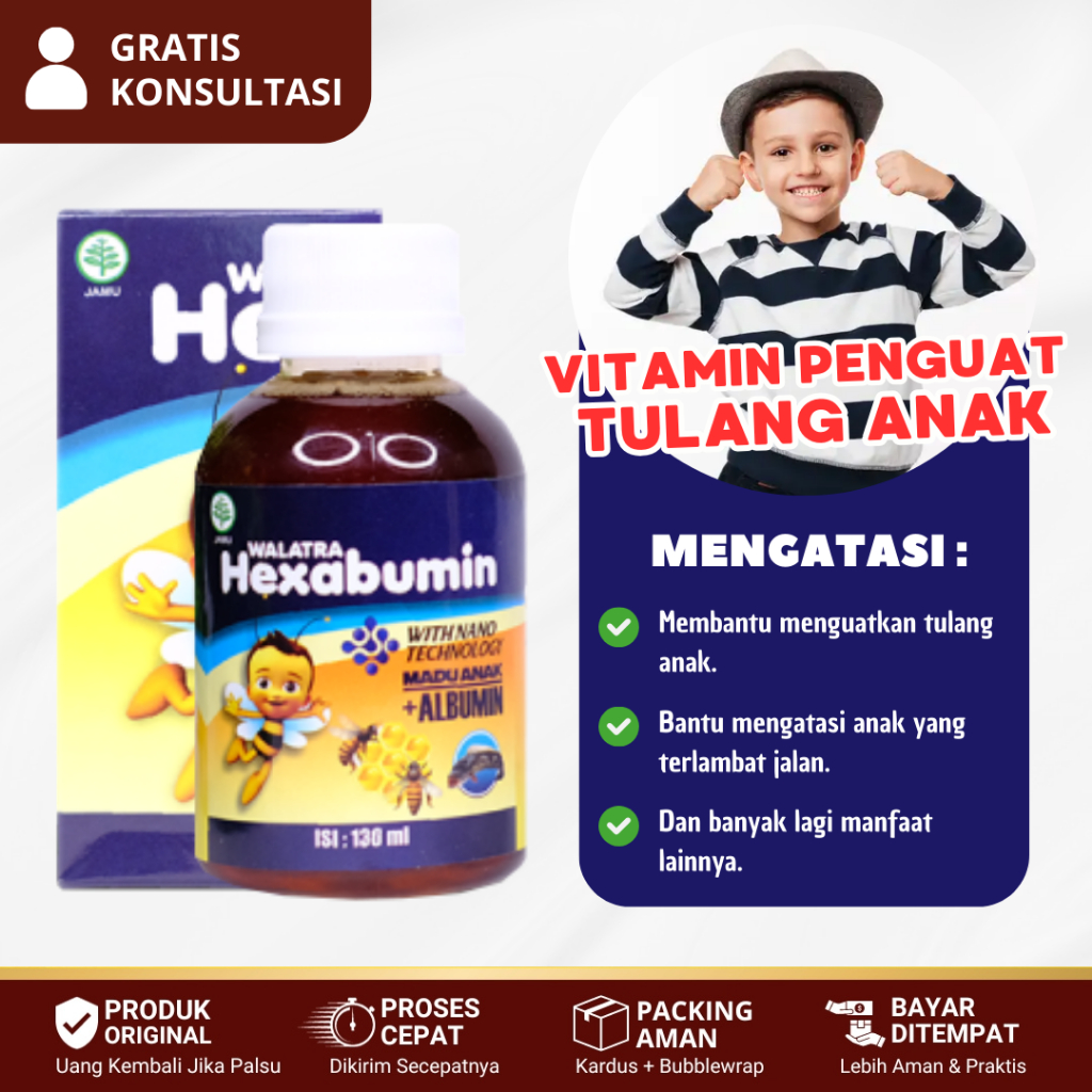 Vitamin Pertumbuhan Tulang Anak / Penguat Tulang Anak, Suplemen Tulang Anak - Walatra Hexabumin