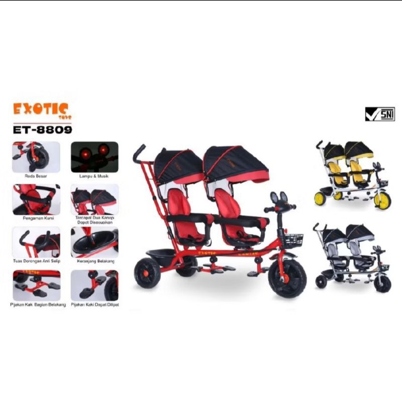 Sepeda Exotic Roda 3 Anak kembar Double Seat Et 8809