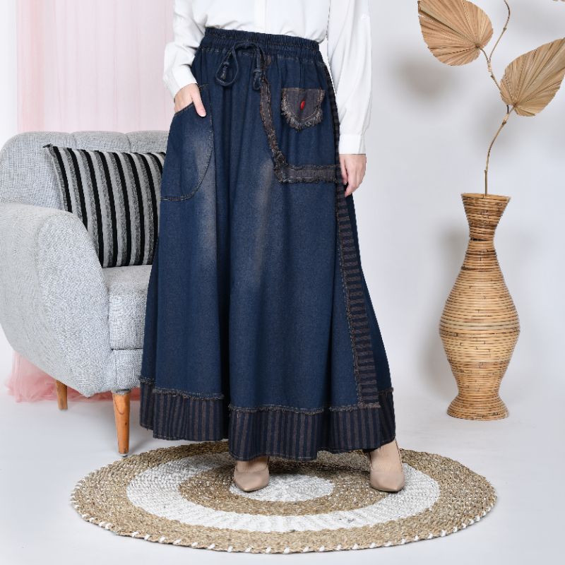 HTWO Skirt Jeans - Rok Jeans Panjang Jumbo - Rok Wanita Terbaru Kekinian - Rok Jeans Jumbo XXL - Rok