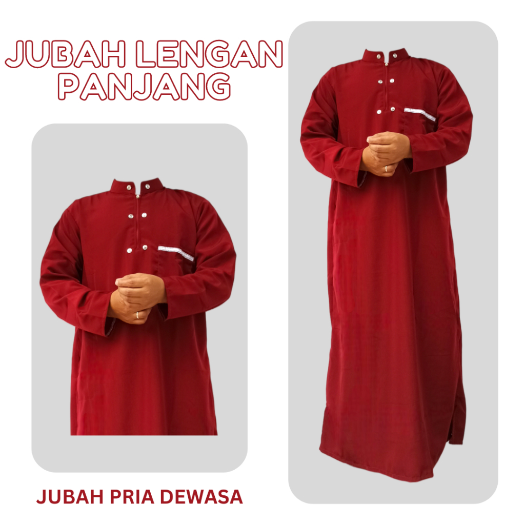 Jubah Muslim Pria Modern Bahan Besway Ukuran M-XXL Gamis Pria Dewasa Lengan Panjang