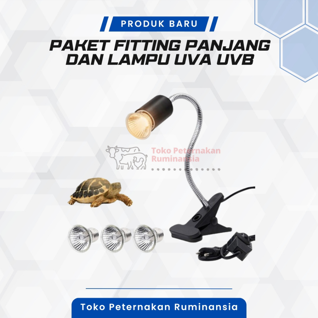 Paket Fitting PANJANG Lampu Adjustable dan Lampu Reptil UVA UVB Penghangat Reptil Iguana Kura Kura