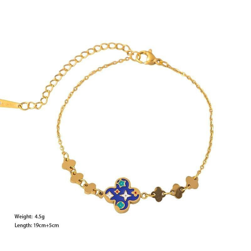 Gelang Titanium Clover Biru Motif Cantik