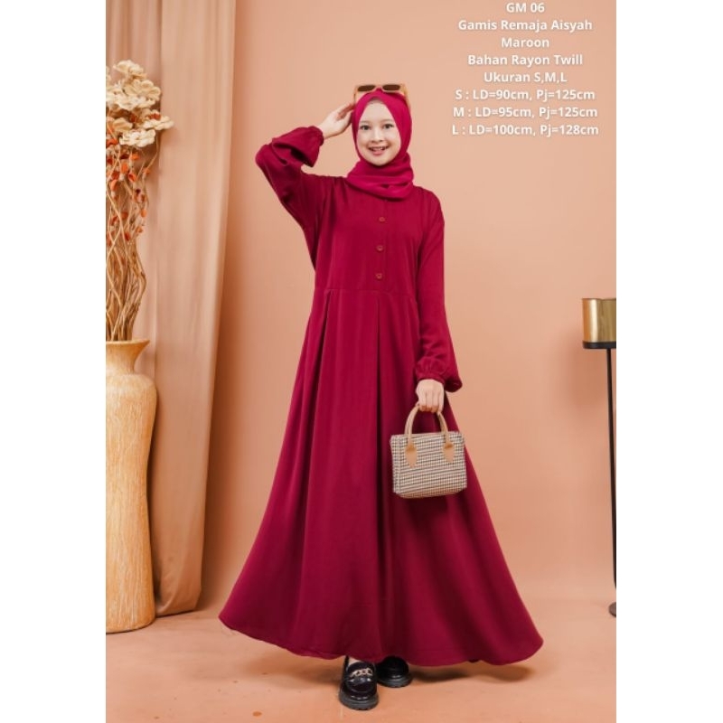 Gamis rayon twill remaja Aisyah Maroon