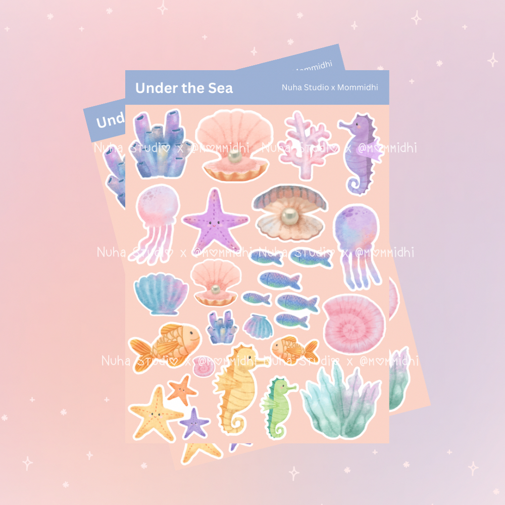 

Sticker by Mommidhi | Under The Sea Bawah Laut Ikan Kerang Ubur-ubur Kuda laut Rumput laut Terumbu Karang | Aesthetic Sticker Estetik Stiker HP Laptop Botol Cute Waterproof Scrapbook Diary Journal Bujo Anti Air