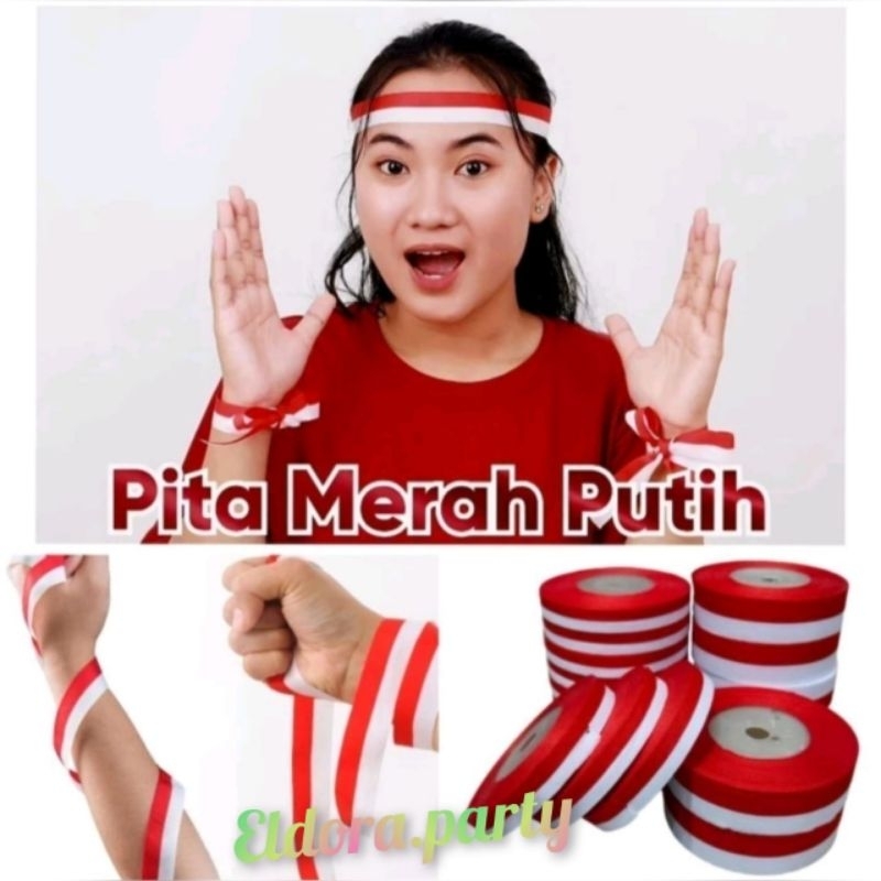 

Pita satin merah putih 1/2 inch dan 1 inch/Pita tangan dirgahayu HUT RI/Pita ikat kepala/Pita headband