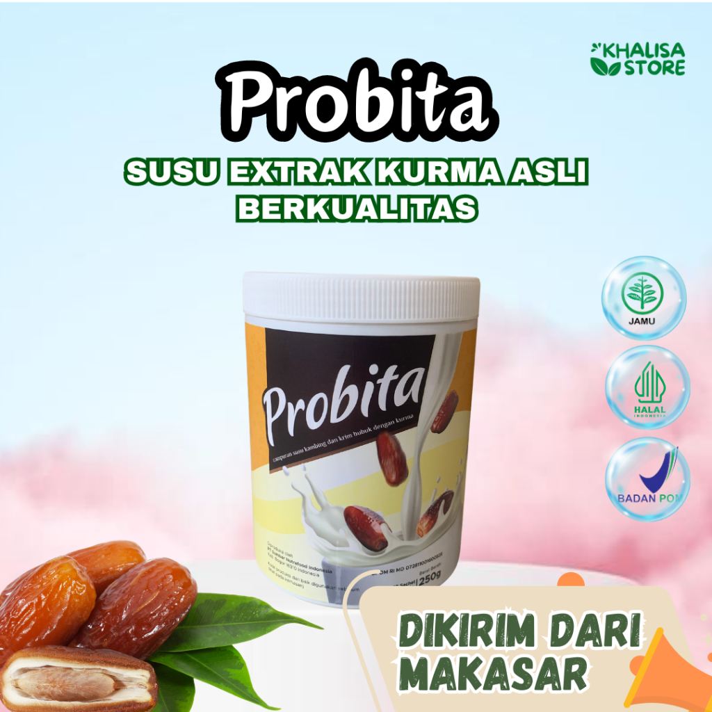 

PROBITA - Susu Kambing Etawa Ekstra Kurma Ajwa Bantu Atasi Asam Lambung - Maag - Gerd - Sehatkan Pencernaan - Menjaga Tulang, Gigi, dan Persendian Tanpa Pengawet Rendah Gula 250gr 100% Original