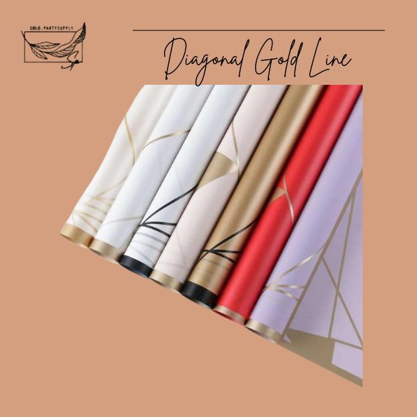 

(SW) TERLARIS DIAGONAL GOLD LINE FLOWER WRAPPING COLOR TRANSPARENT CELLOPHANE UTUK KERTAS BUNGA PEMBUNGKUS BUKET