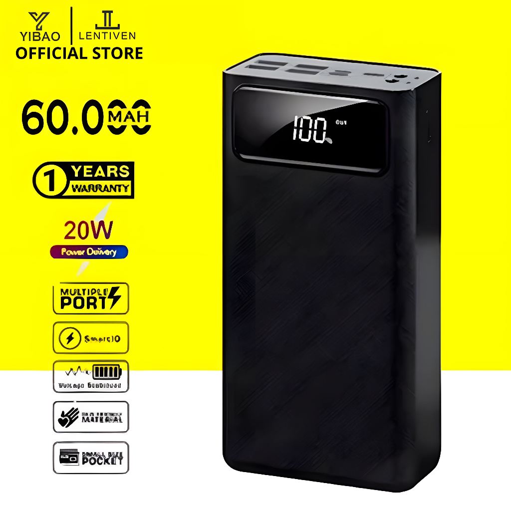 YIBAO LENTIVEN PowerBank 60000mAh 4USB Fast Charging