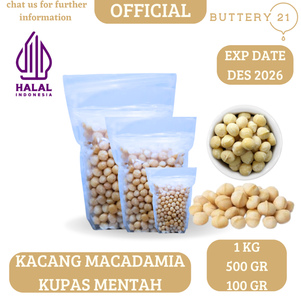 

KACANG MACADAMIA KUPAS MENTAH 1 KG/500 GR/100 GR/MACADAMIA NUTS PREMIUM