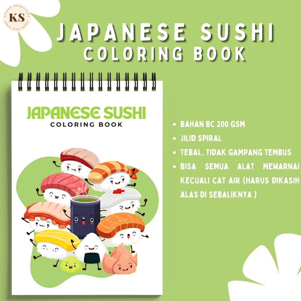 

JAPANESE SUSHI Coloring Book Relaxing Activity Tema Sushi Buku Mewarnai Remaja Dewasa Aesthetic Kertas Tebal KODE W3D9