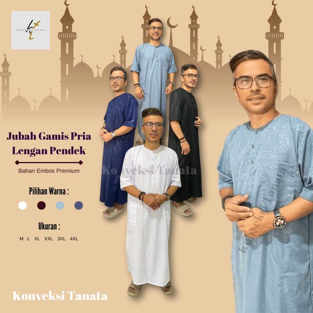 Jubah Gamis Pria Premium Lengan Pendek Tanpa Kerah