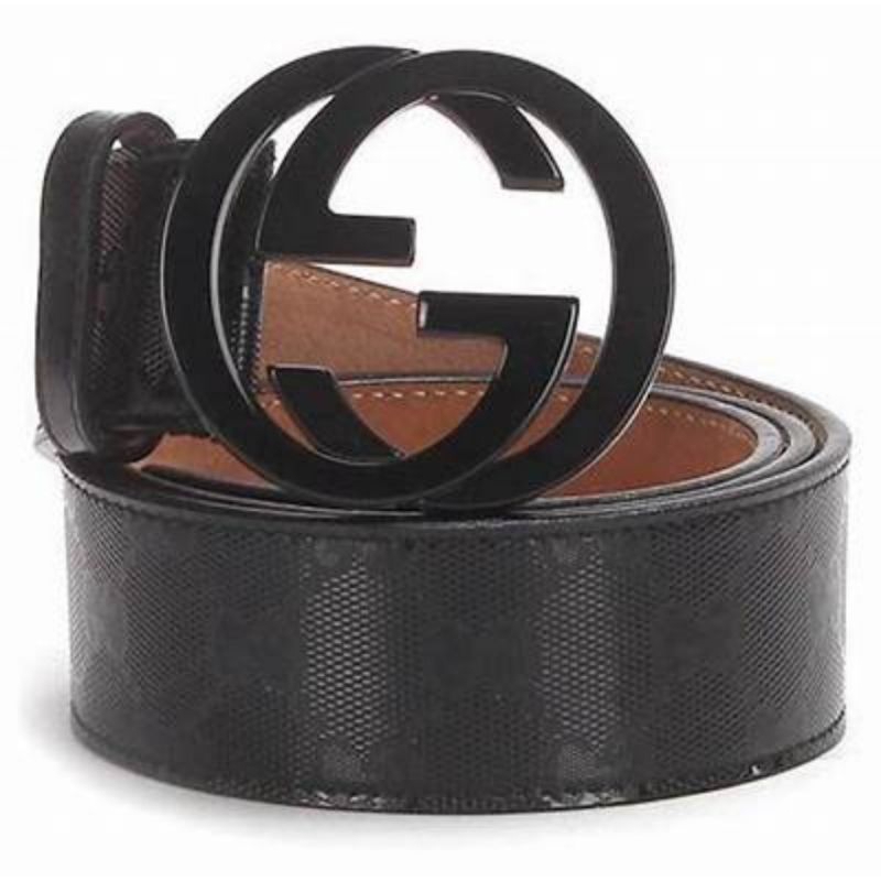 AUTHENTIC Gucci Black GG Imprime Canvas Interlocking G Belt Second Preloved Pria Unisex Sabuk Origin
