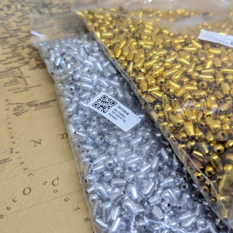 1 Pon Manik Tetes ukuran 6*10 - Mutiara Tetes 6mm warna gold silver