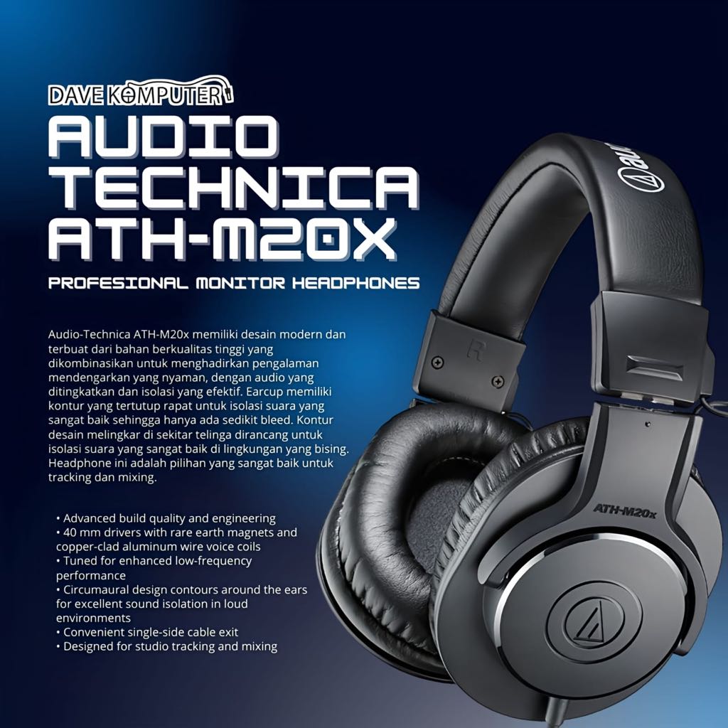 Audio Technica ATH-M20x / ATH M20X Monitoring Headphone