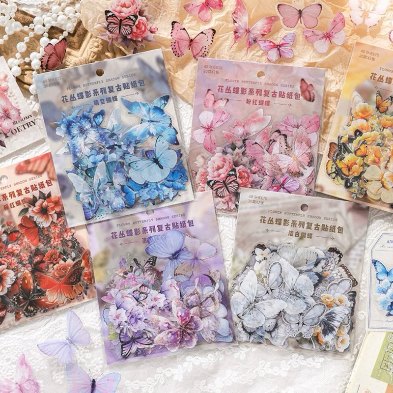 

PET Sticker Pack Flower Butterfly Series Aesthetic Girl Sticker Journal Scrapbook DIY Stiker Jurnal Kit Stiker Kupu Kupu