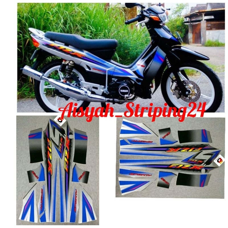 stiker striping lis bodi motor Yamaha FizR sporty YPCS 2003 silver biru