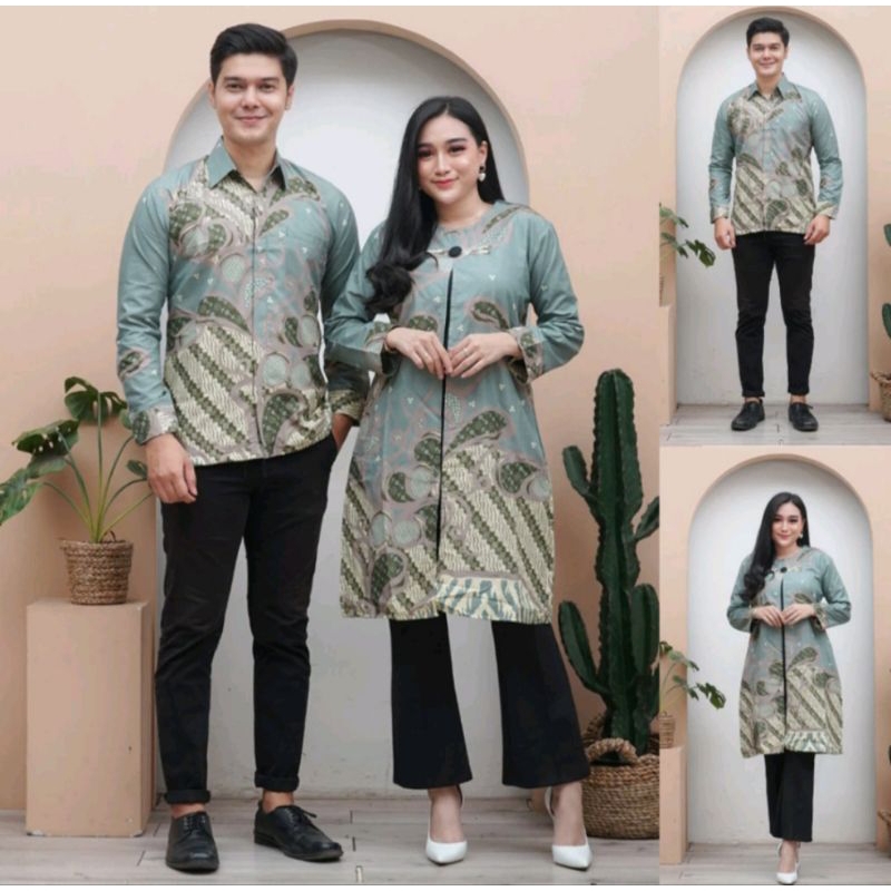Batik Tunik Couple Modern M L XL XXL JUMBO Set Pakaian Couple Kemeja Blouse Tunik Terlaris Atasan Ba