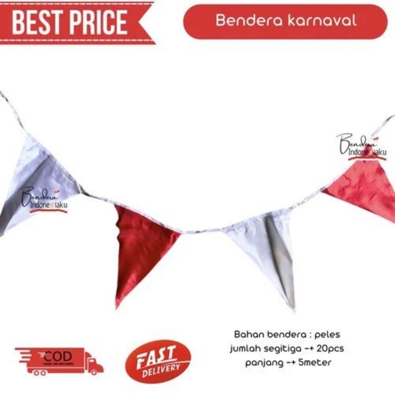 Bendera Indonesia Merah Putih Karnaval Segitiga Bendera Lapangan Segitiga Panjang 5m
