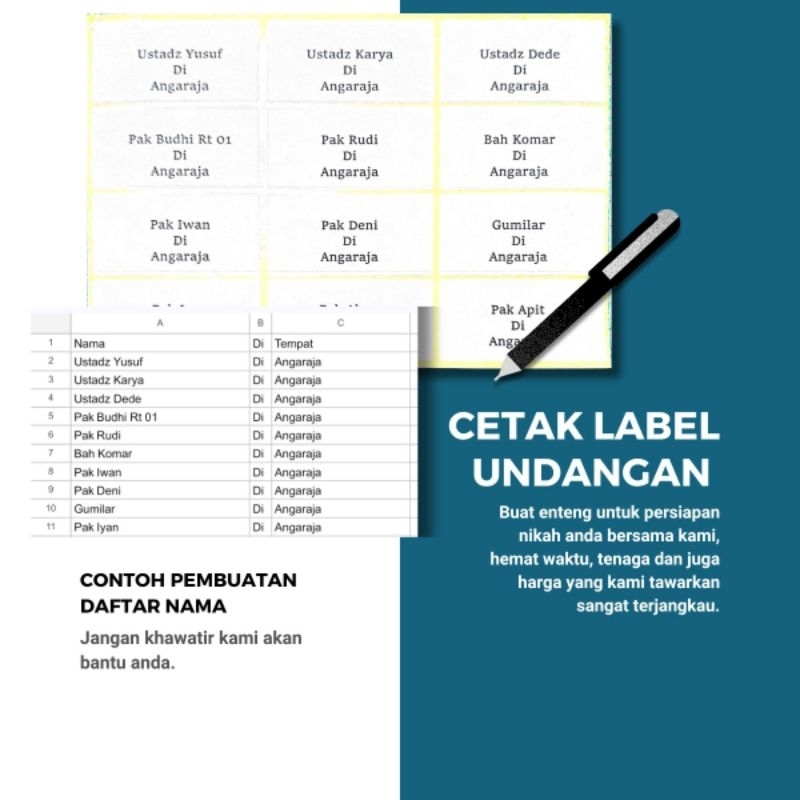 

Cetak Label Nama Undangan 103 / Proses Cepat / Self Adhesive Label 3,2 x 6,4 cm